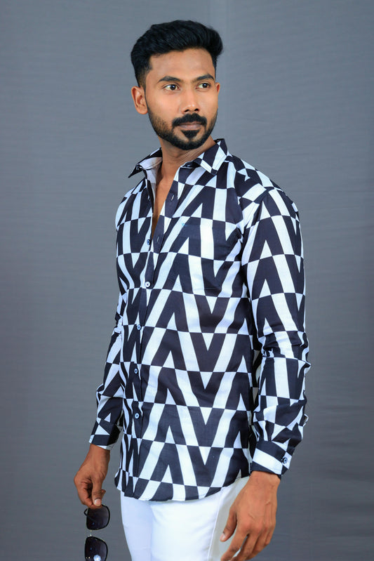 Black And White Triangle Abstract Premium Cotton Shirt