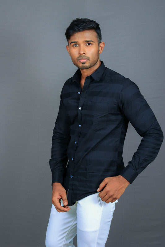 Black Pattern Premium Solid Cotton Shirt
