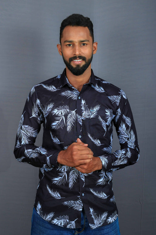 Leaf Print Spread Black Printed Shirt