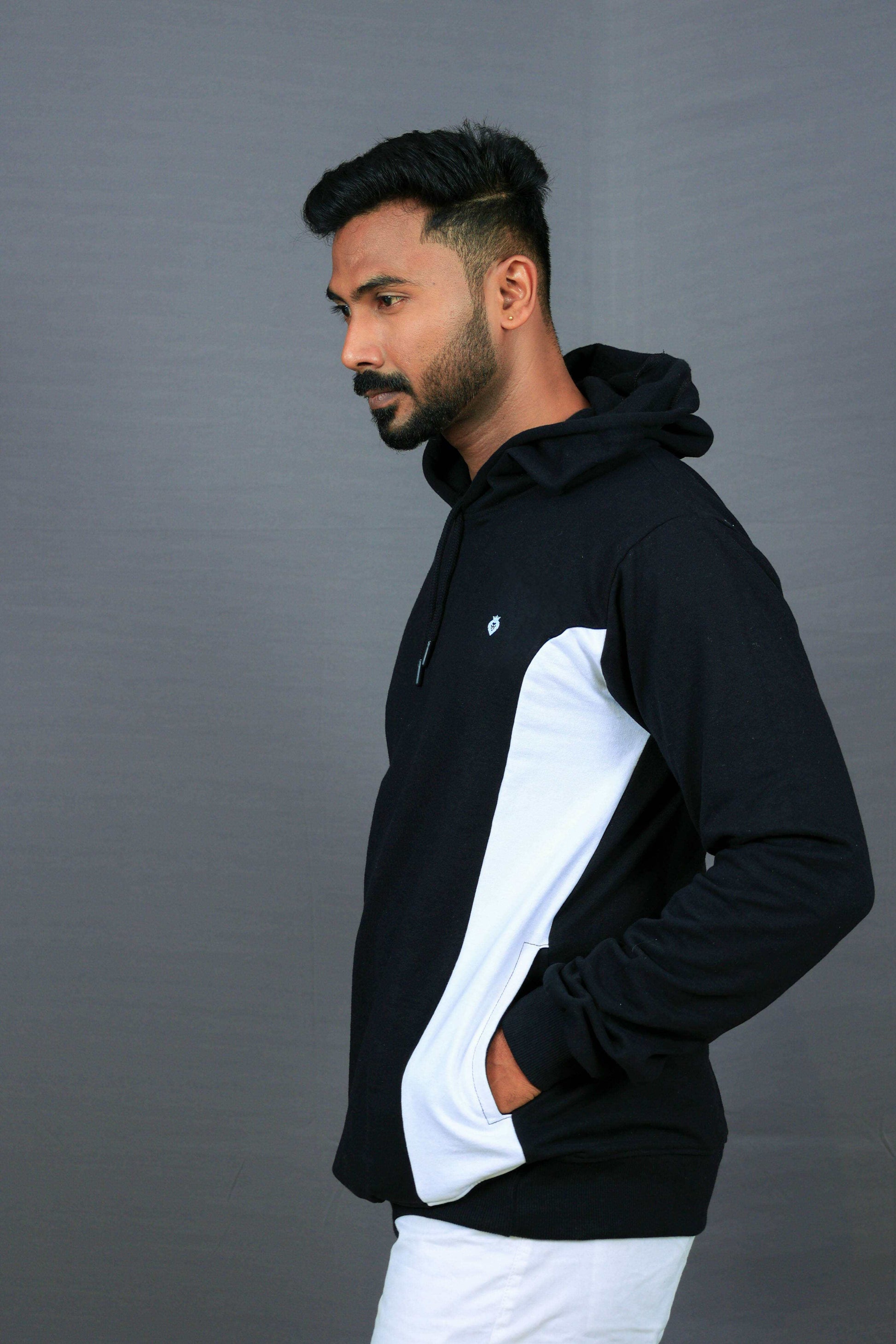 Men White Border Black Hoodie