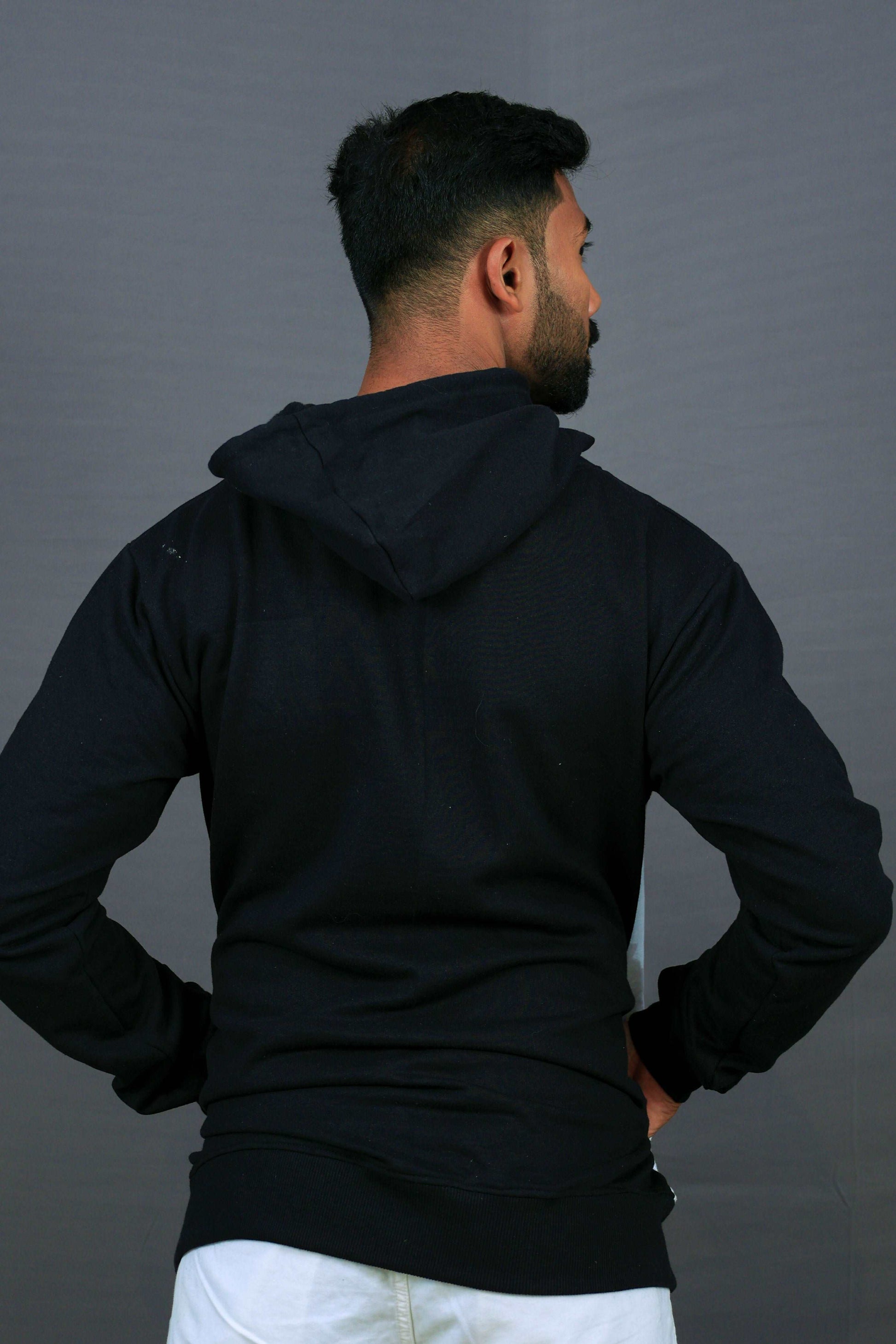 Men White Border Black Hoodie