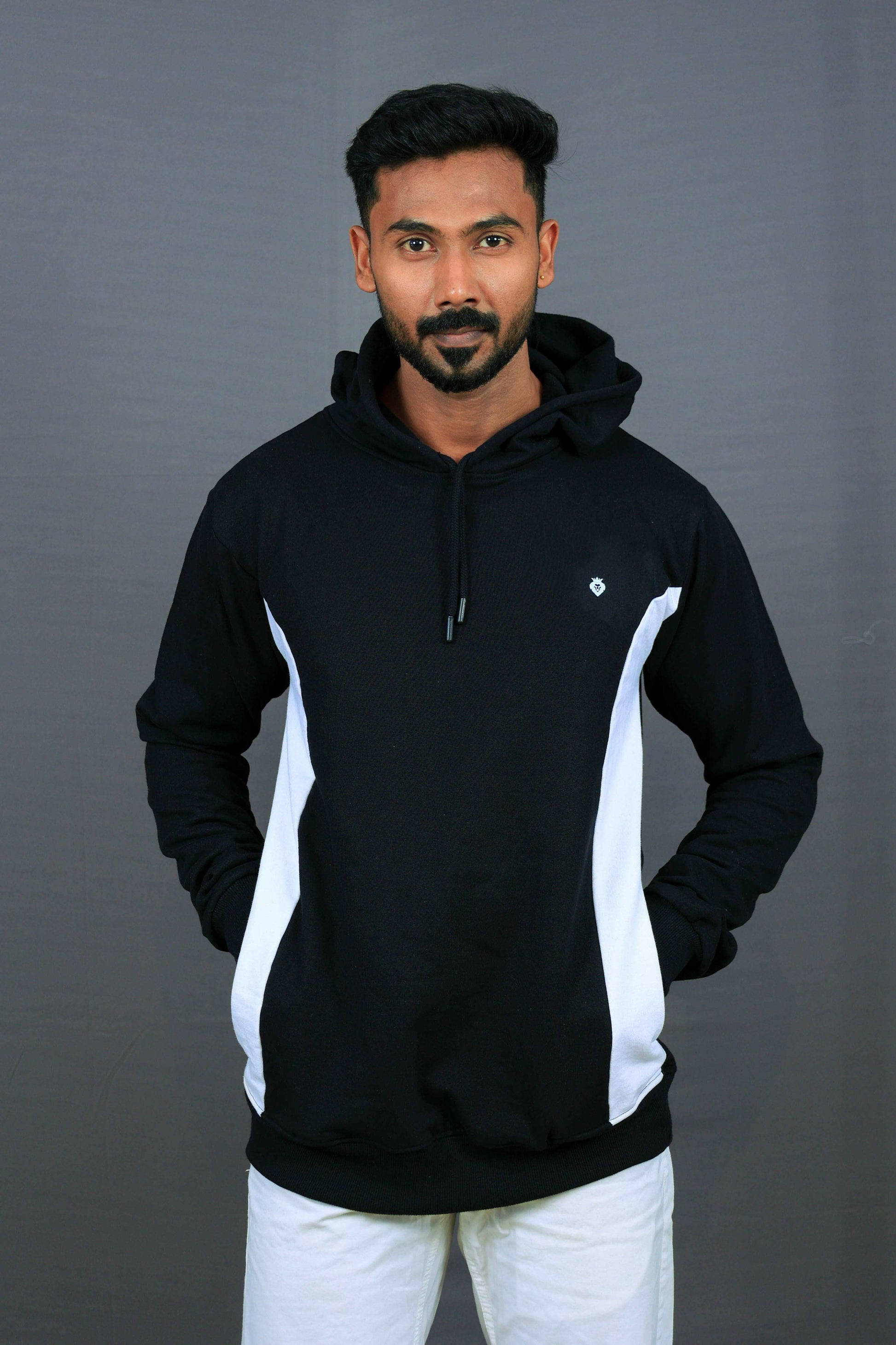 Men White Border Black Hoodie