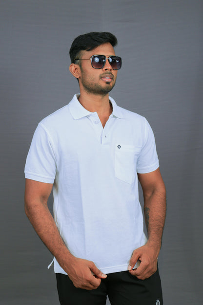 Solid White Half Sleeve Premium Polo T-Shirt