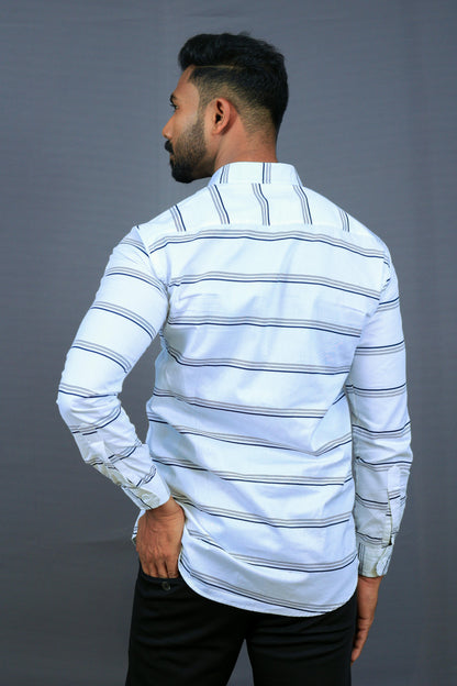 White Porcelain Striped Premium Cotton Shirts