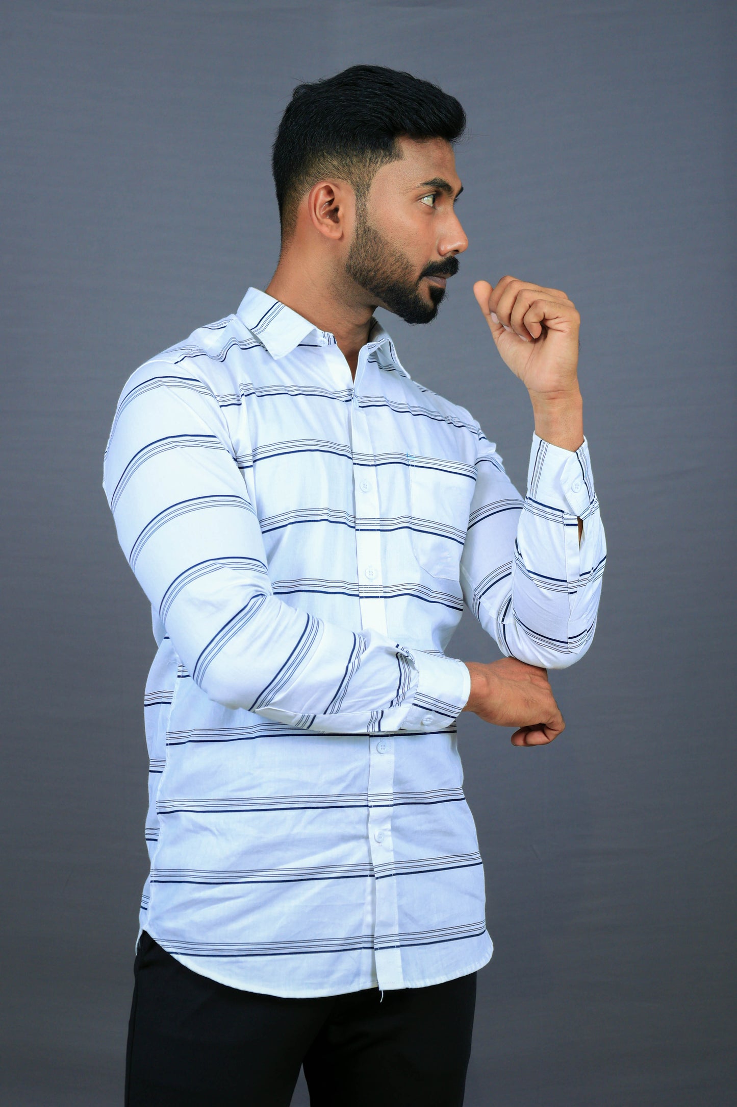 White Porcelain Striped Premium Cotton Shirts