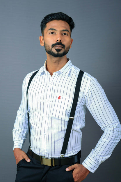 White with Black Striped Premium Cotton Shirt