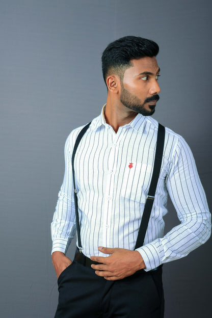 White with Black Striped Premium Cotton Shirt