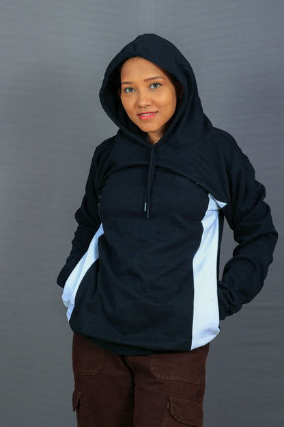 Women's Zipped White Border Black Hoodie