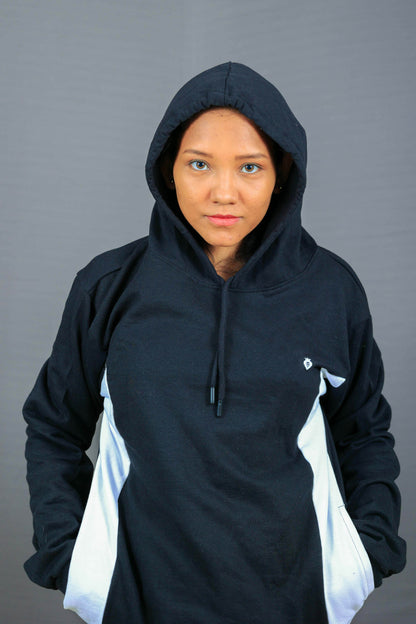 Women's Zipped White Border Black Hoodie